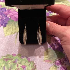 14k white gold and diamond hoops
